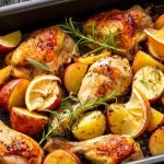 Frango assado com batatas e alecrim