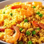 Arroz com ervilha e camarão