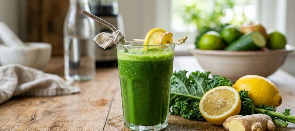 Suco verde (couve, limão e gengibre)