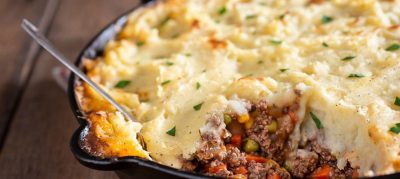 Escondidinho de carne com purê de batata-doce